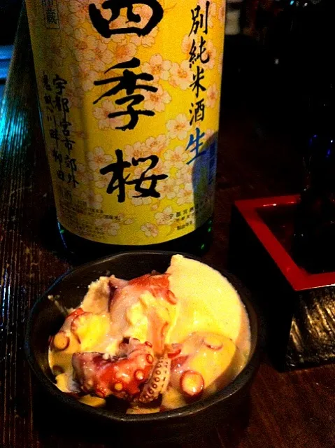 お通し タコと玉子豆腐ワサビ醤油    本日のお酒 四季桜 特別純米生 栃木県|uchikawa hiroshiさん