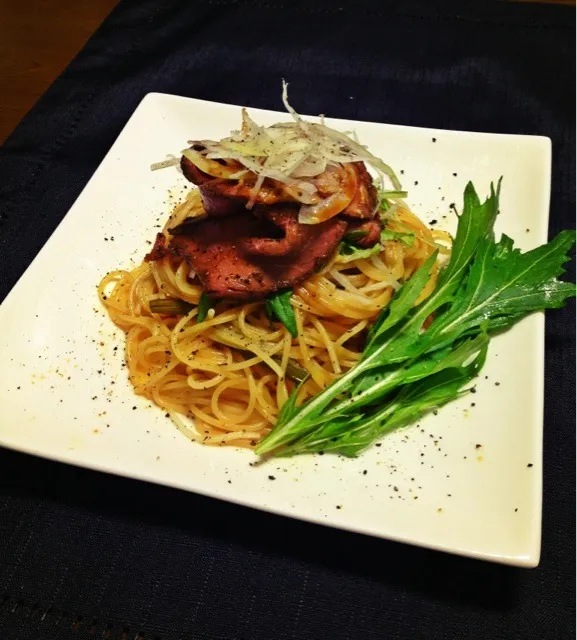 ローストビーフのわさび醤油パスタ|エイジャさん