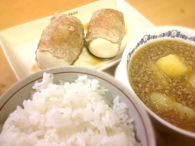 豆腐の肉巻き、ジャガイモのそぼろ煮|りつ(*≧艸≦)さん