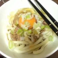 釜玉肉味噌うどん