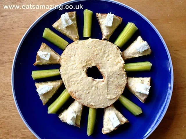 Snapdishの料理写真:Sunshine Houmous Bagel with Cucumber Sticks|Grace Hallさん