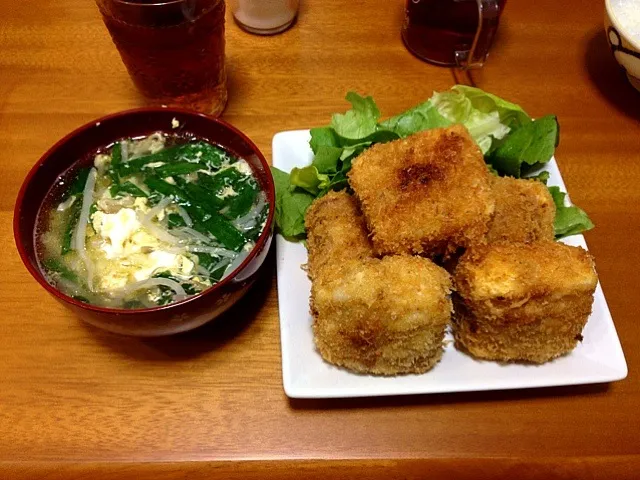 豆腐カツとニラ玉もやしスープ|あいさん