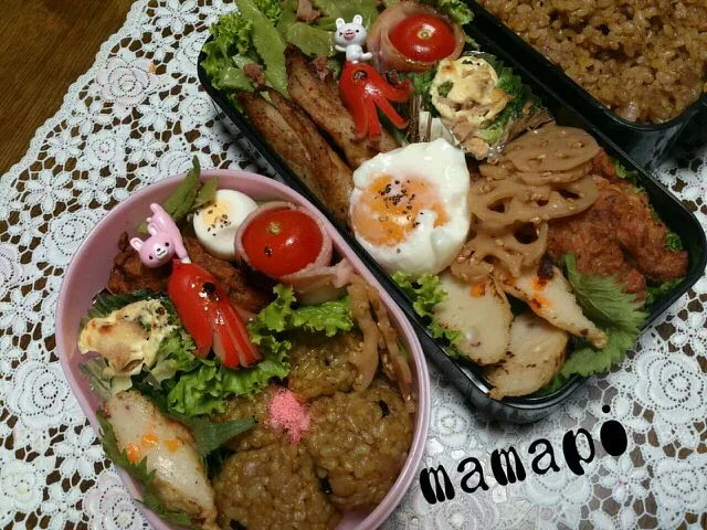 おはようごじゃりますo(*^▽^*)o長男＆娘っち玄米カレーお花おにぎり 弁当☆週末ですね三┏( ^o^)┛頑張りましょう♪|katumi  ueharaさん