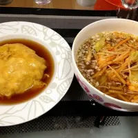 天津飯と野菜ラーメンセット|見習いコックさんさん