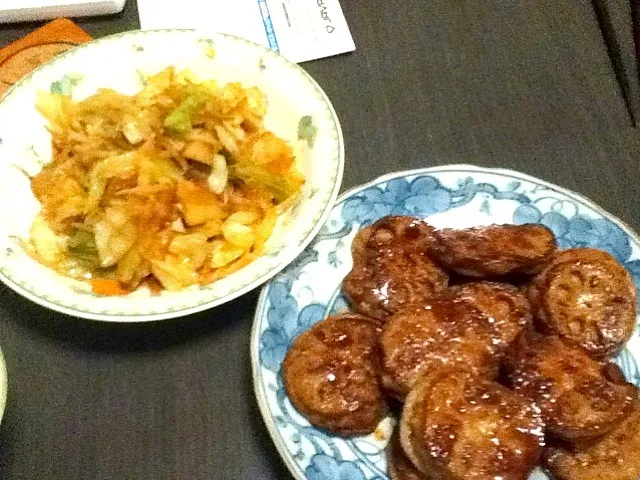 レンコンのはさみ焼きと野菜炒め|まこさん