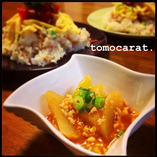 Snapdishの料理写真:ケチャップで大根そぼろ煮|tomocarat.さん