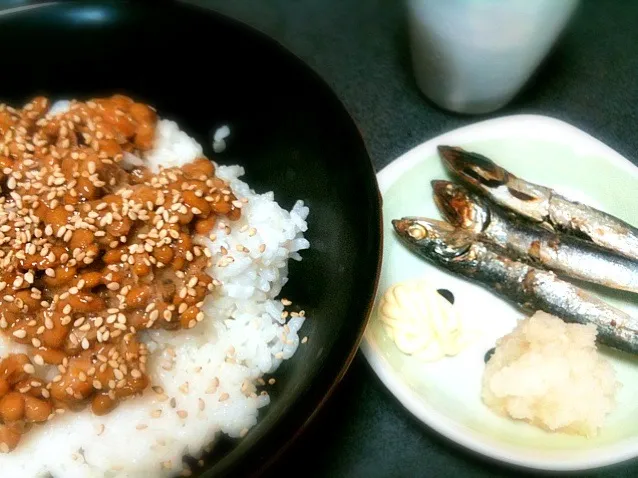 昨日の残りのメザシとゴマ納豆丼|gekoさん