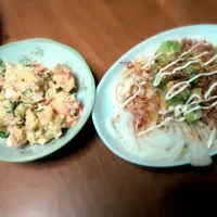 Snapdishの料理写真:新じゃがのポテサラとアボカドサラダうどん♥|chickさん