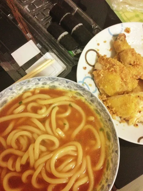 Curry Udon + Chicken + Sushi|Kurisu Changさん