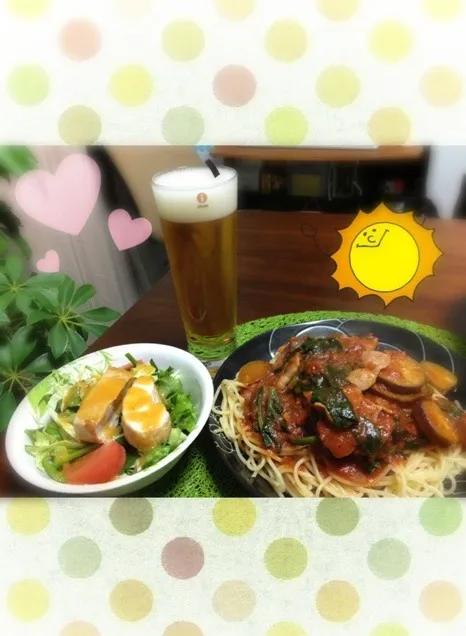 チキンサラダとパスタ＆ビール!!|masumiさん