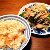 Snapdishの料理写真:ホタテご飯とたっぷり野菜炒め|kirikoさん