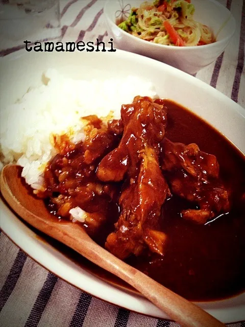 トマトチキンカレー＊白菜と春雨のサラダと。|tamaさん