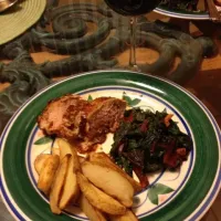 Snapdishの料理写真:BBQ Pork Tenderloin with Swiss Chard and Baked Fries|LK Maoさん