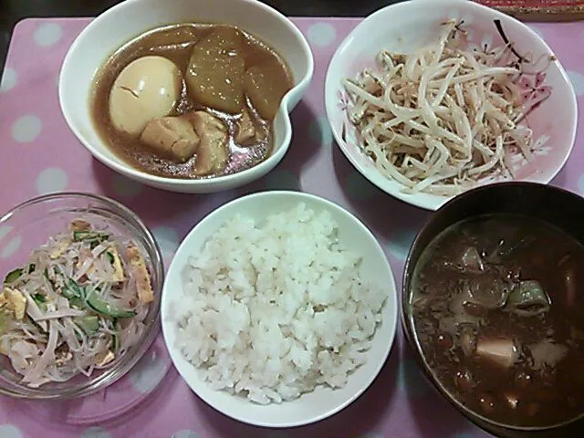 春雨サラダ&大根鶏肉のカレー風味&もやしナムル&なめこ味噌汁|クラキティさん