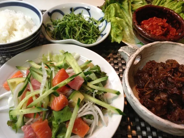 海鮮サラダと牛肉のしぐれ煮|レイコさん