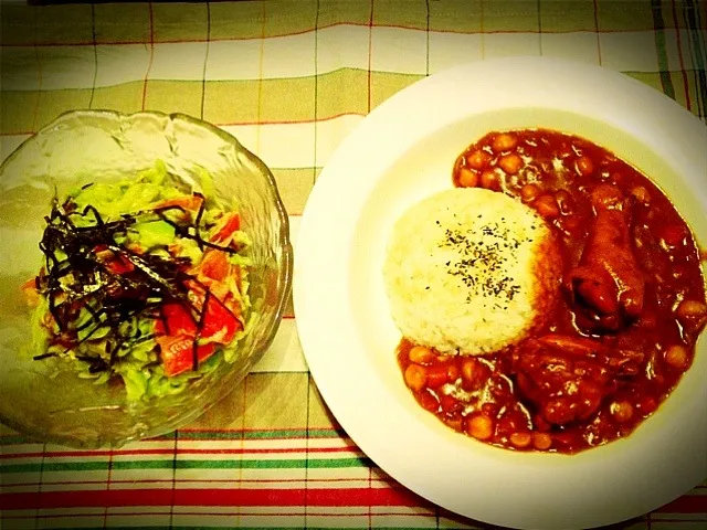 ひよこ豆たっぷりカレー＊アボカドキャベツトマトの納豆マヨサラダ|まどかさん