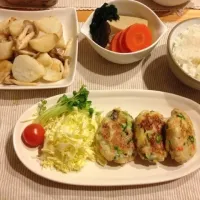 Snapdishの料理写真:さつま揚げ 高野豆腐の煮物 長芋としめじ炒め おから|あゆみさん