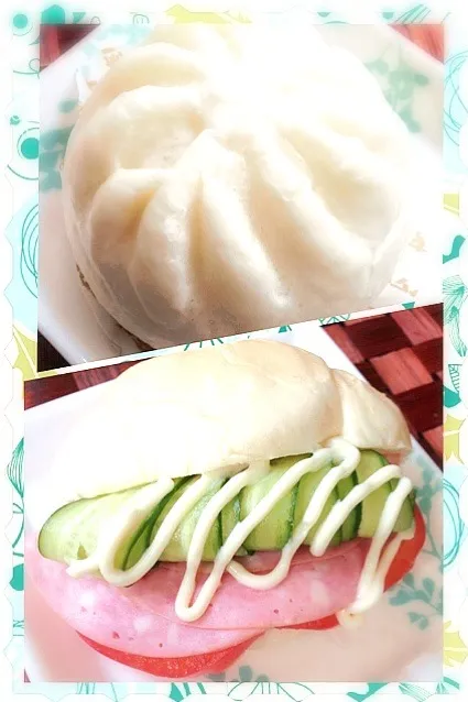 steamed bun with meat ginger filling&roll sandwich⛄生姜肉まんとロールサンド|🌈Ami🍻さん