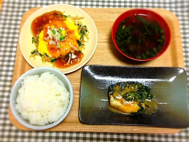 さばの味噌煮 もやし卵あんかけ|ひかさん