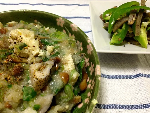 れんこんと聖護院大根おろしの麻婆豆腐＆ピーマンとこんにゃくのマスタードシード炒め|narucoさん