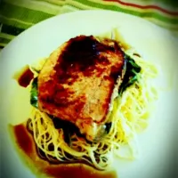 Snapdishの料理写真:Pork Chop on top of Angel Hair pasta with a balsamic reduction|Stephanie Lagmanさん