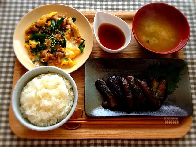 茄子の甘辛煮 ニラ玉|ひかさん