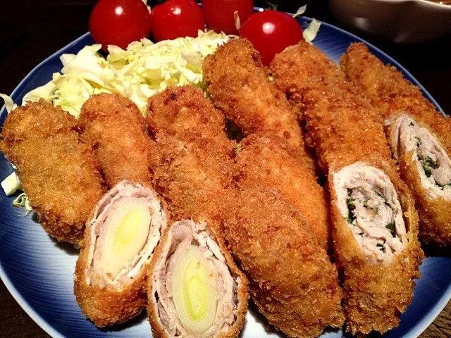 長ネギの肉巻き揚げと大葉梅肉の肉巻き揚げ(=ﾟωﾟ)ﾉ今日はフライだぁー❤|きっきー🥰さん