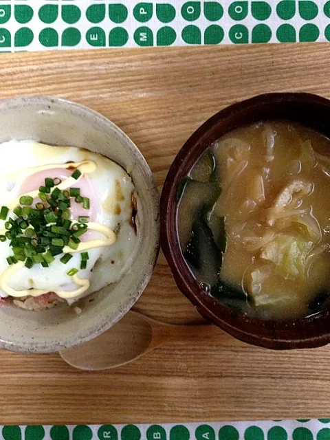 生ハム納豆ご飯&お味噌汁☆|くうさん