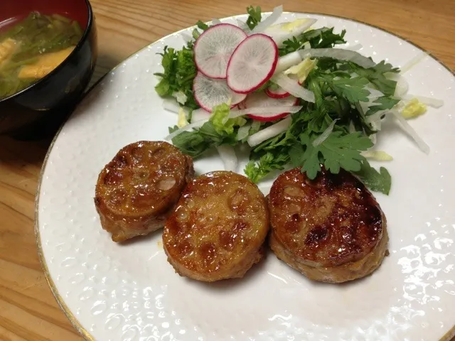 レンコンの挟み焼き|母さんたぬきさん