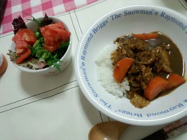 Snapdishの料理写真:今日の夕飯はカレー＆サラダ。|わこさん