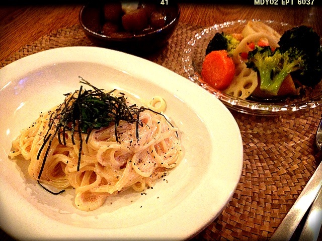 ＊明太子パスタの夕飯＊