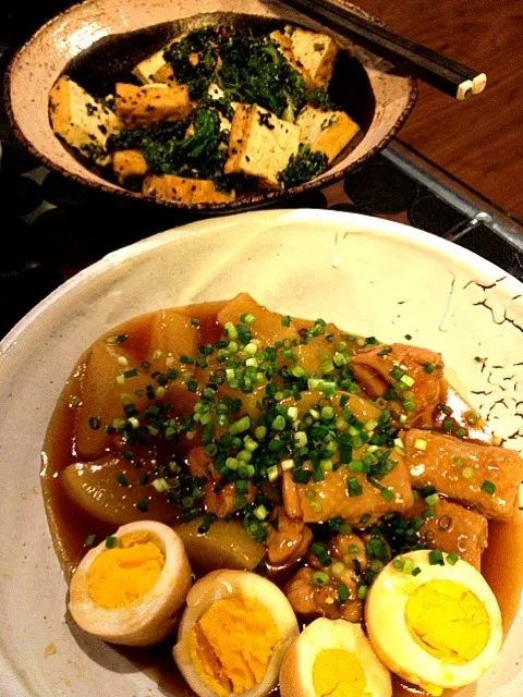 鶏の角煮風、厚揚げと菜の花のナムル風|matsuura rikaさん