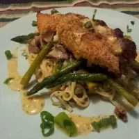 Snapdishの料理写真:Perch on top of pasta with asparagus, with a lemon dill sauce|Stephanie Lagmanさん