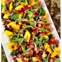 Snapdishの料理写真:Mango, pomegranate and bacon salad|Lemar Olivierさん