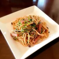 水菜とベーコンの和風パスタ|まりあさん