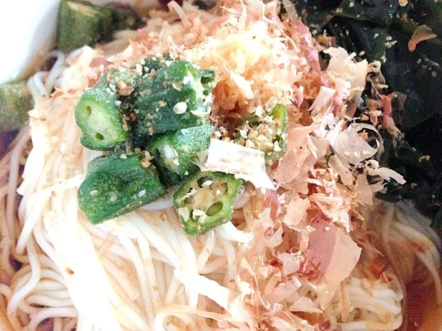 Cold somen noodle with baby okura|Ayakaさん