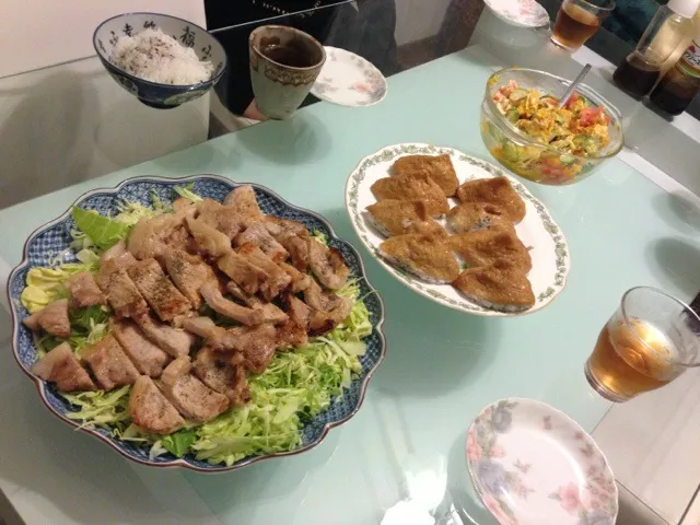 Snapdishの料理写真:トンテキ/いなり/カボチャサラダ|ありささん