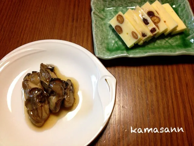 先づはおつまみ🍷牡蠣の胡麻油漬けとチーズ|かまさん