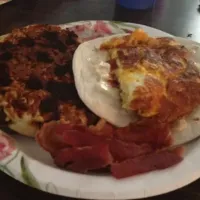 Toasted coconut and chocolate chip pancake with a bacon egg and cheese wrap|jennifer rozekさん