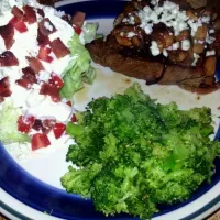 Snapdishの料理写真:Loaded Rib Eye Steak w/ Onions, Mushrooms & Blue Cheese, Iceberg Wedge Salad and Steamed Broccoli|Jean Nicole Williamsさん