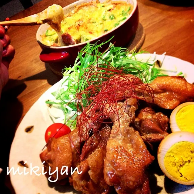 鶏手羽元のパイナポージュース煮、餅グラタン|みきやん☺︎さん