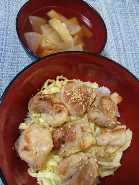 旦那さん作成 レモンチキン丼 すまし汁|野崎恵理さん