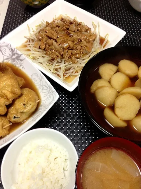 もやしの豚肉あんかけ☆豆腐とひじきの巾着煮☆里芋の煮物|MEGUMIさん