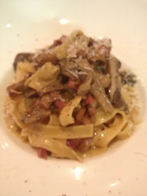 Snapdishの料理写真:Tagliatelle with mushroom and prosciutto|leeさん