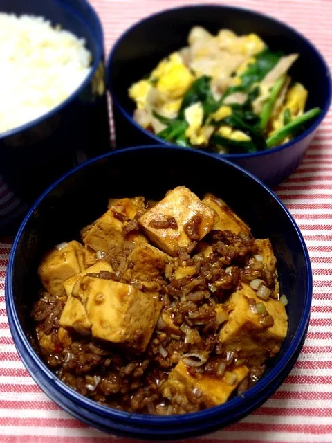 麻婆豆腐と豚ニラ炒め弁当|ぴよさん