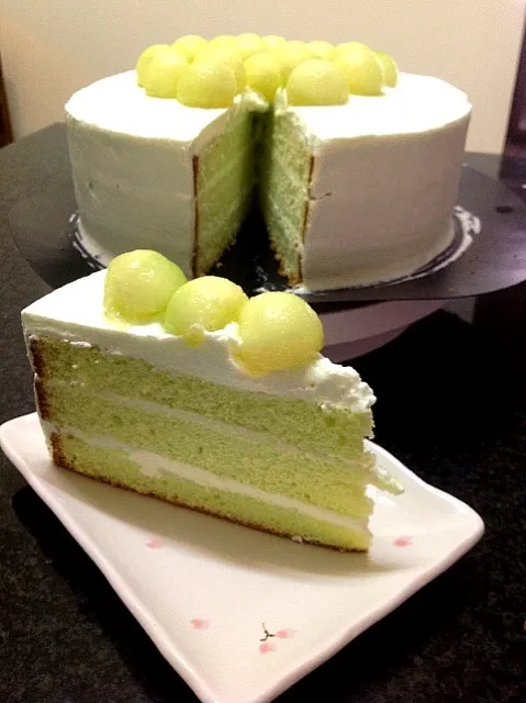 Snapdishの料理写真:Melon Cream Soda Chiffon Cake|ptr ywnさん