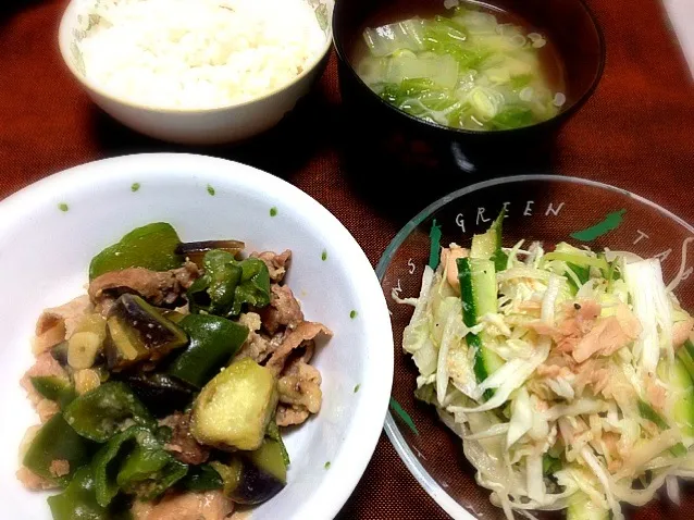 茄子とピーマンの味噌炒め＆ツナサラダ|ナオさん