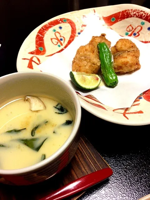 河豚白子茶碗蒸しと河豚唐揚げ|eriさん