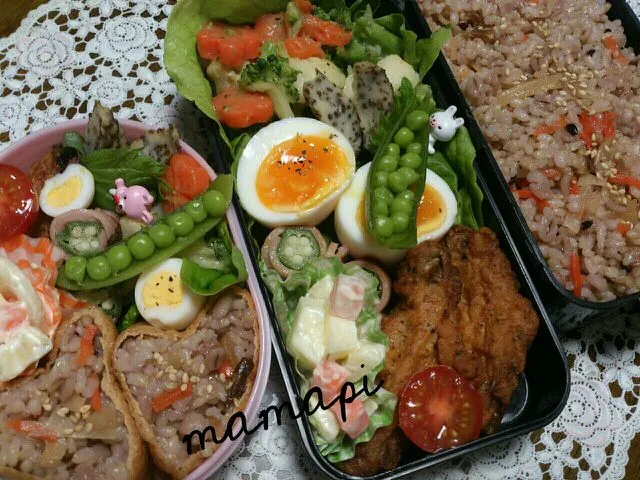 おはよーごじゃりますヾ( 〃∇〃)ﾂ今日も長男早番弁当☆と娘っち弁当☆無理やりハートの稲荷～( *˘ ³˘)♥|katumi  ueharaさん