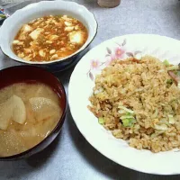 麻婆豆腐、チャーハン、大根ととろろ昆布のお味噌汁|あいみさん